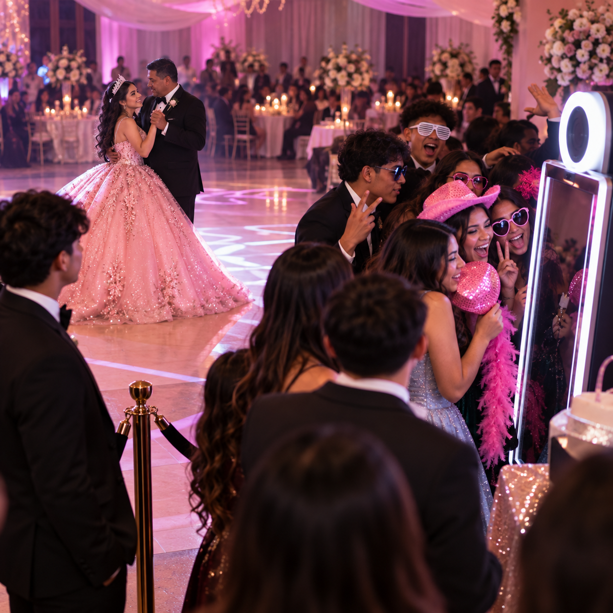 DFW quinceañera Mirror Photobooth rental serving Dallas Fort Worth with trained operators, photo prints and professional event service TX