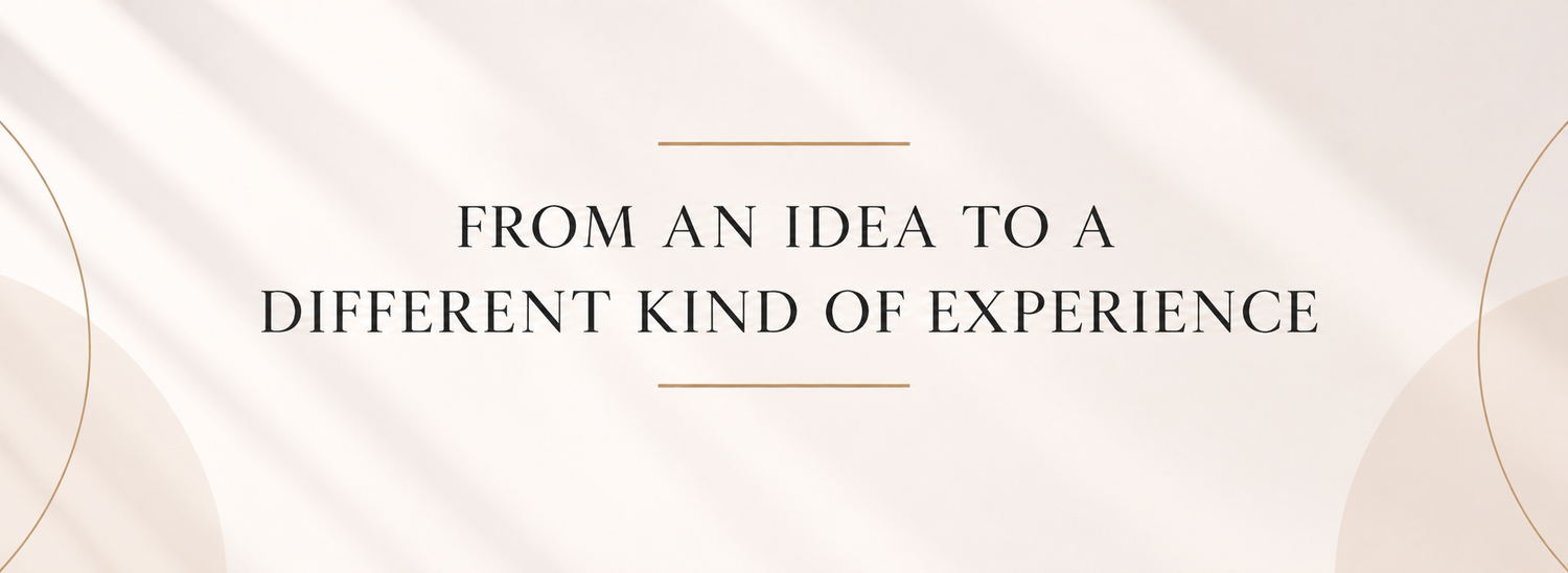 Elegant banner with text 'From an Idea to a Different Kind of Experience' beside a camera and framed photo.
