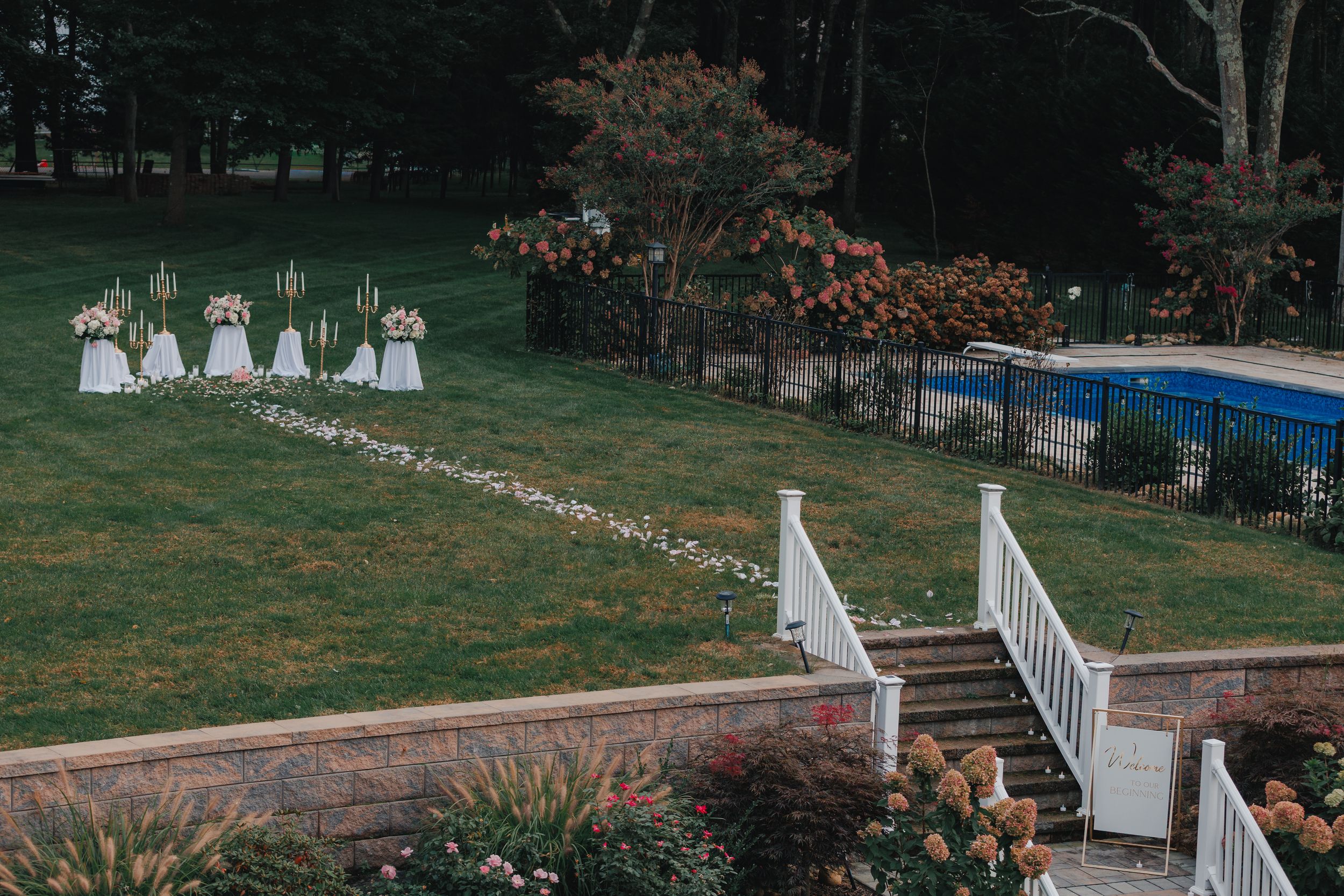 Private backyard proposal setup at a home in Syosset, New York
