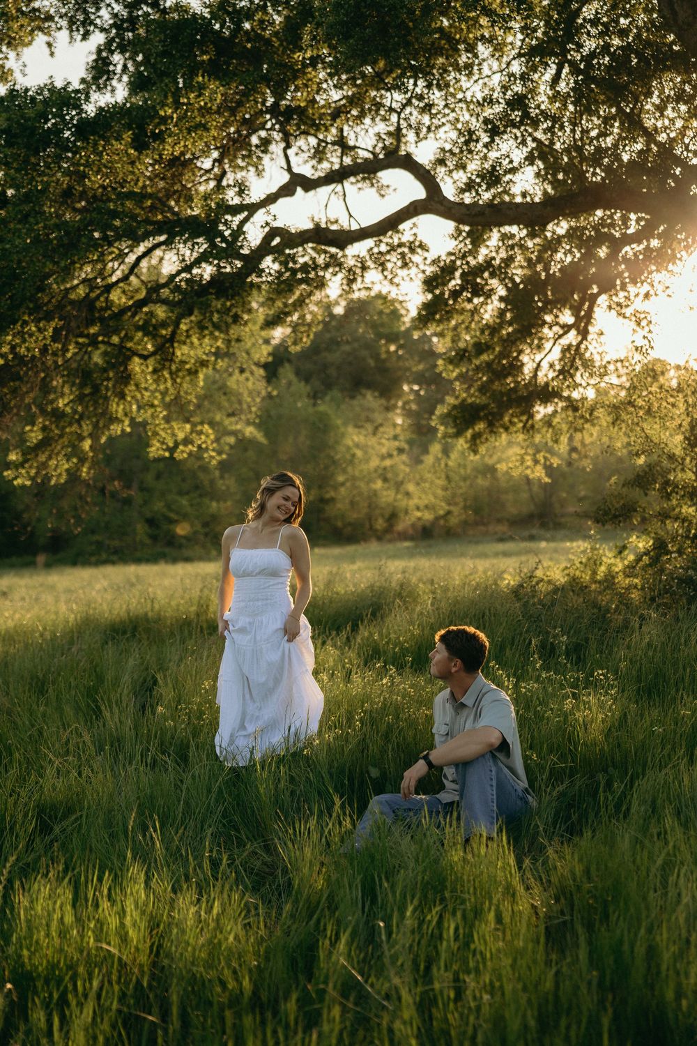 Outdoor engagement session in Georgia fields.