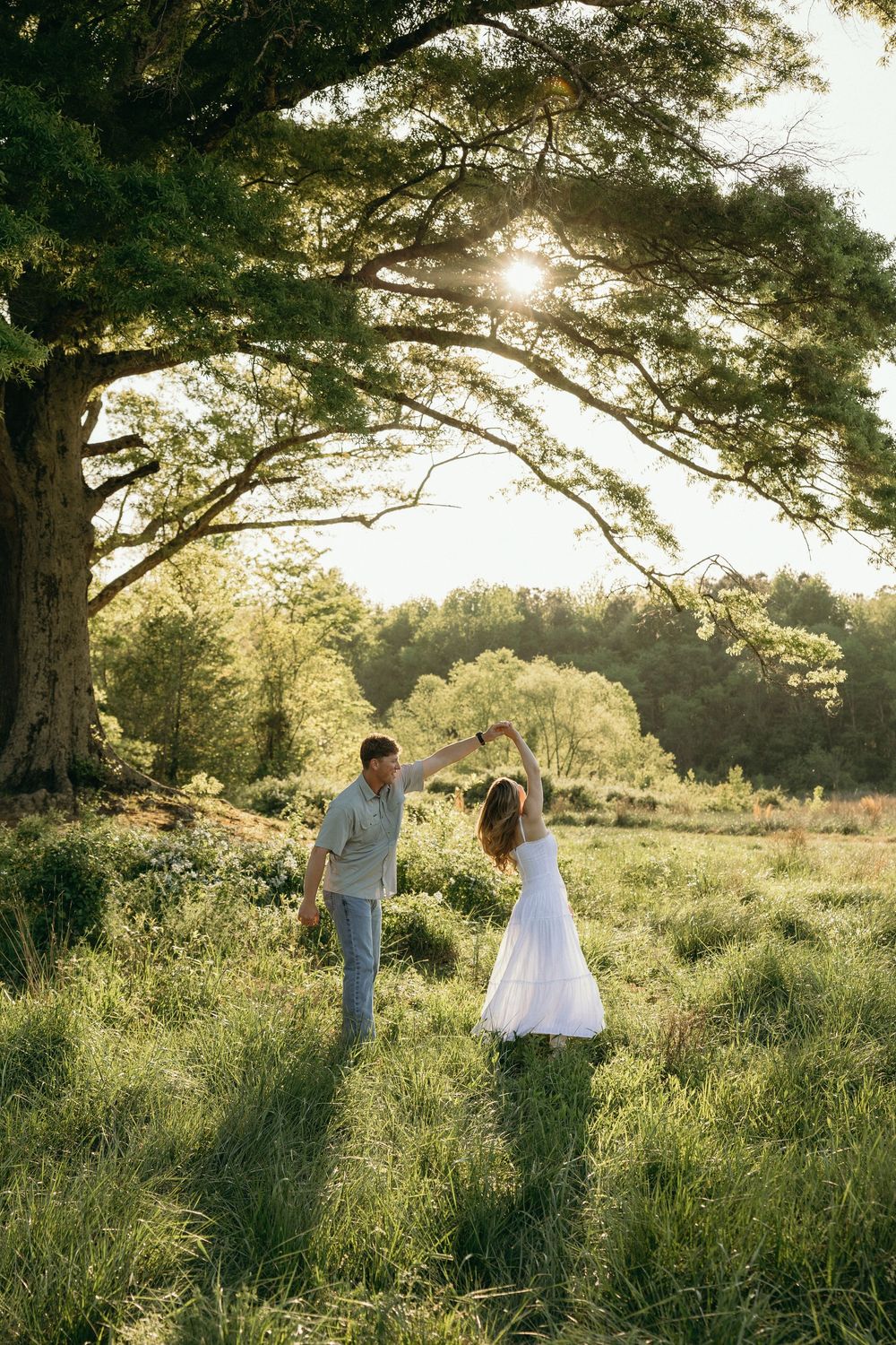 Cinematic photo of couple during their engagement sesison in Atlanta.
