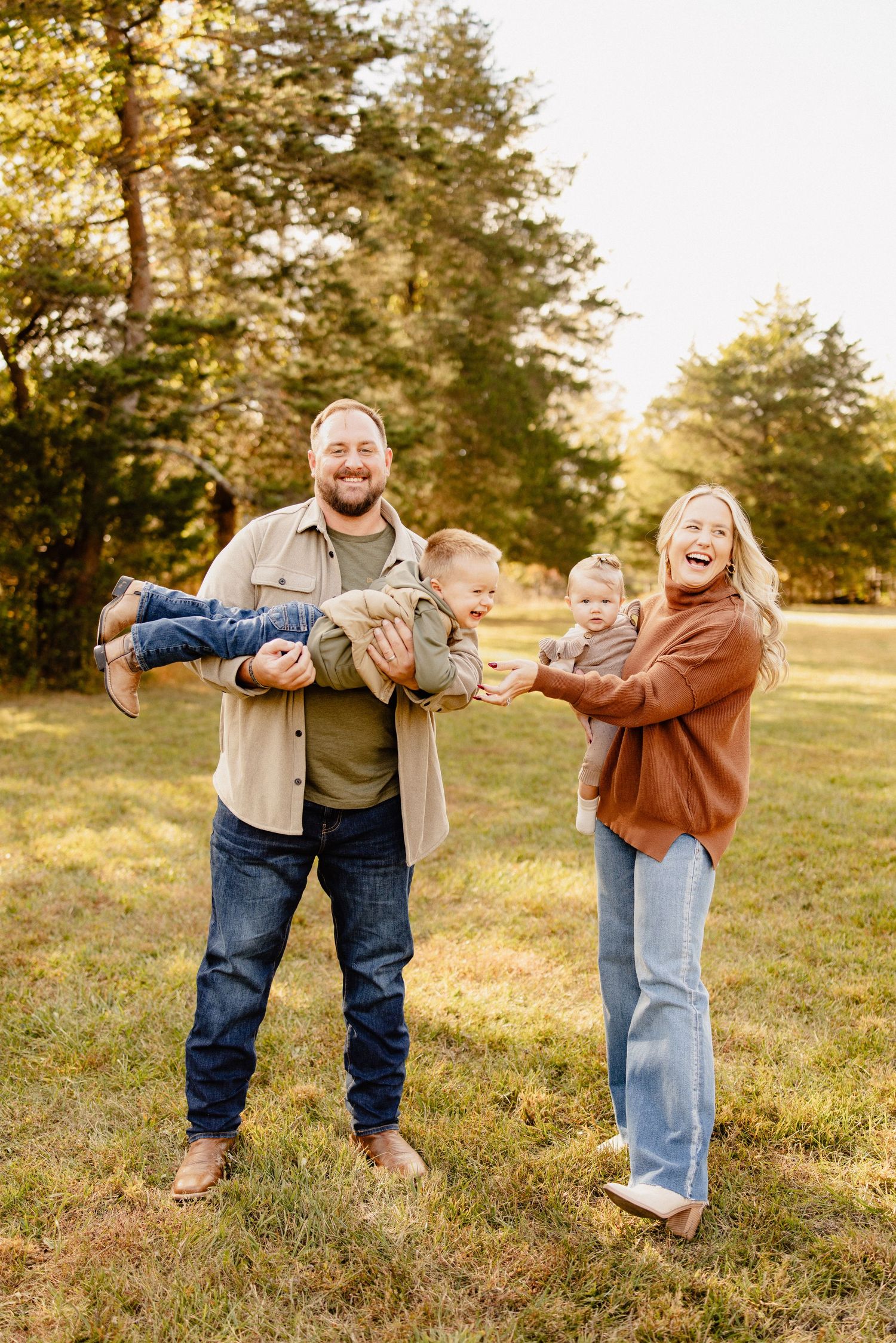 Candid series of people interacting outdoors with warm autumn tones and relaxed atmosphere in Virginia.