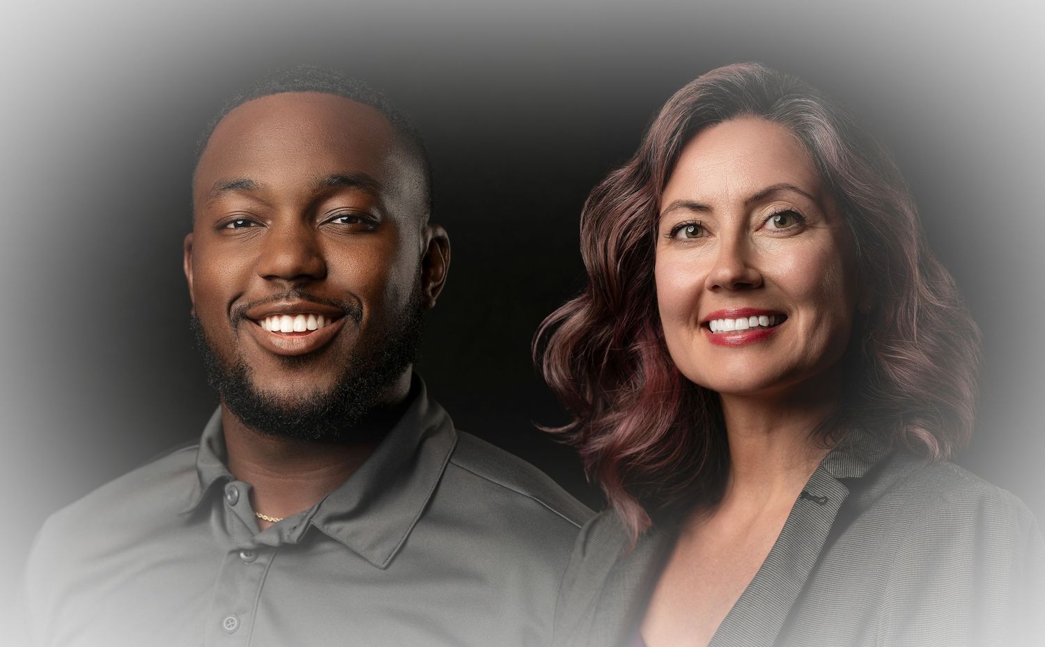 Business headshot collage, featuring an African American male and a Caucasian female.