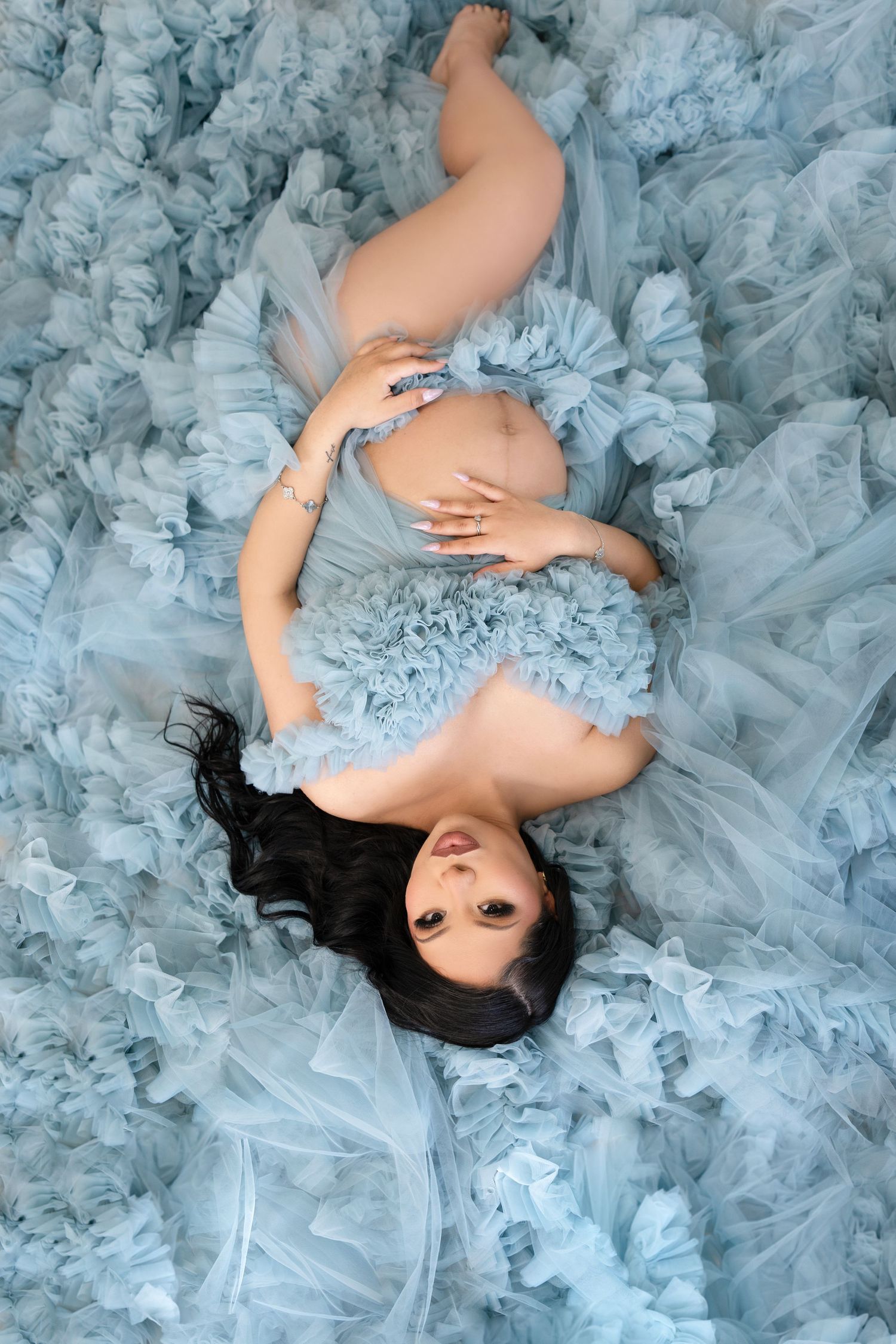 Stardust Photography Light Blue Ruffle Maternity Gown-Fits sizes: S-M-L-XL