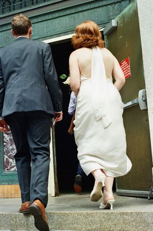 Manhattan City Hall wedding photographer documenting authentic moments between newlyweds on film