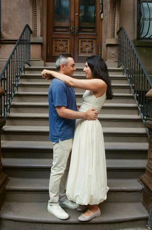 Romantic New York City couple portraits with cinematic film tones and natural movement