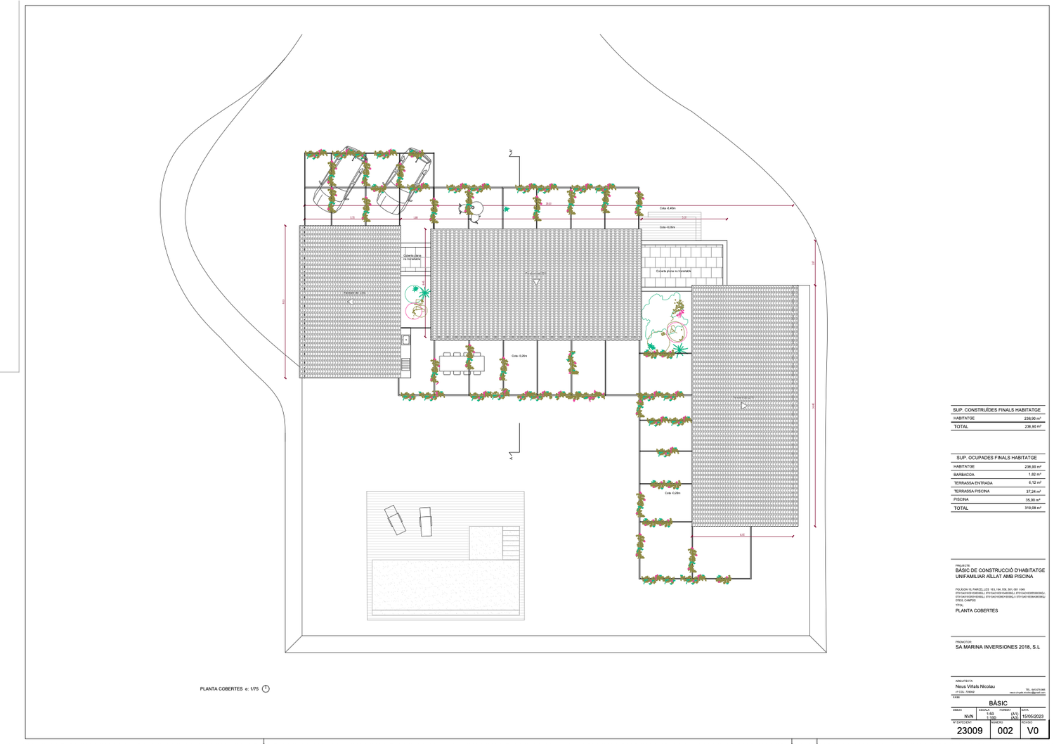 Architectural floor plan drawings showing detailed layouts and dimensions for a building project.