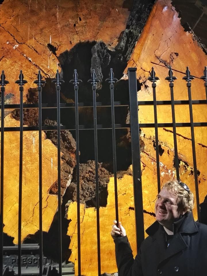 A decorative iron gate with patterns against an orange wall.