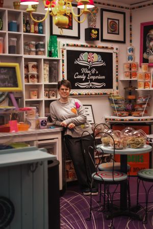 senior girl in a candy shop