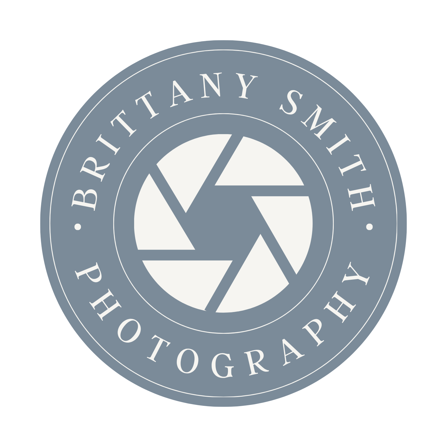 Collection of circular navy blue photography logos with lens aperture designs.