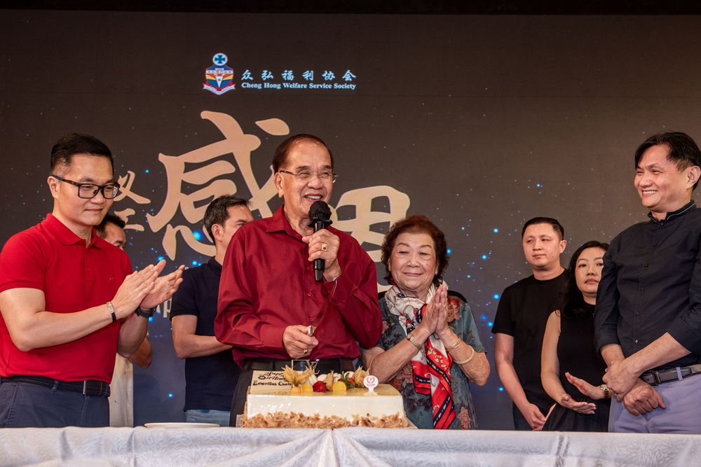 Cake cutting at an anniversary event