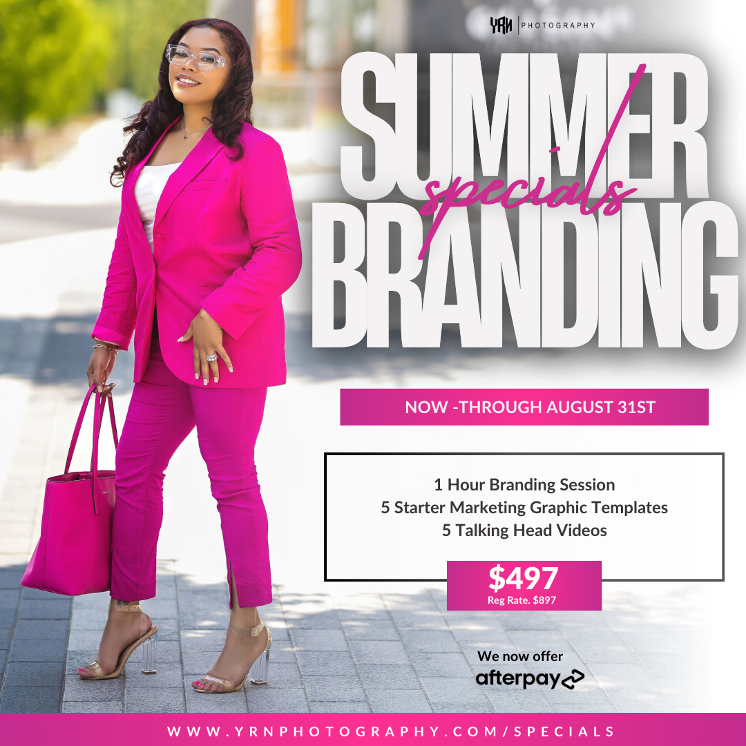 Pink summer branding promotion advertisement with pricing and package details for marketing services.