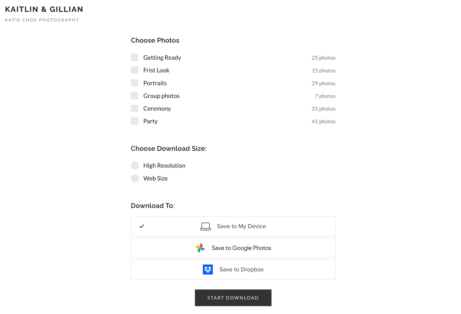 How to download your photos on pixieset