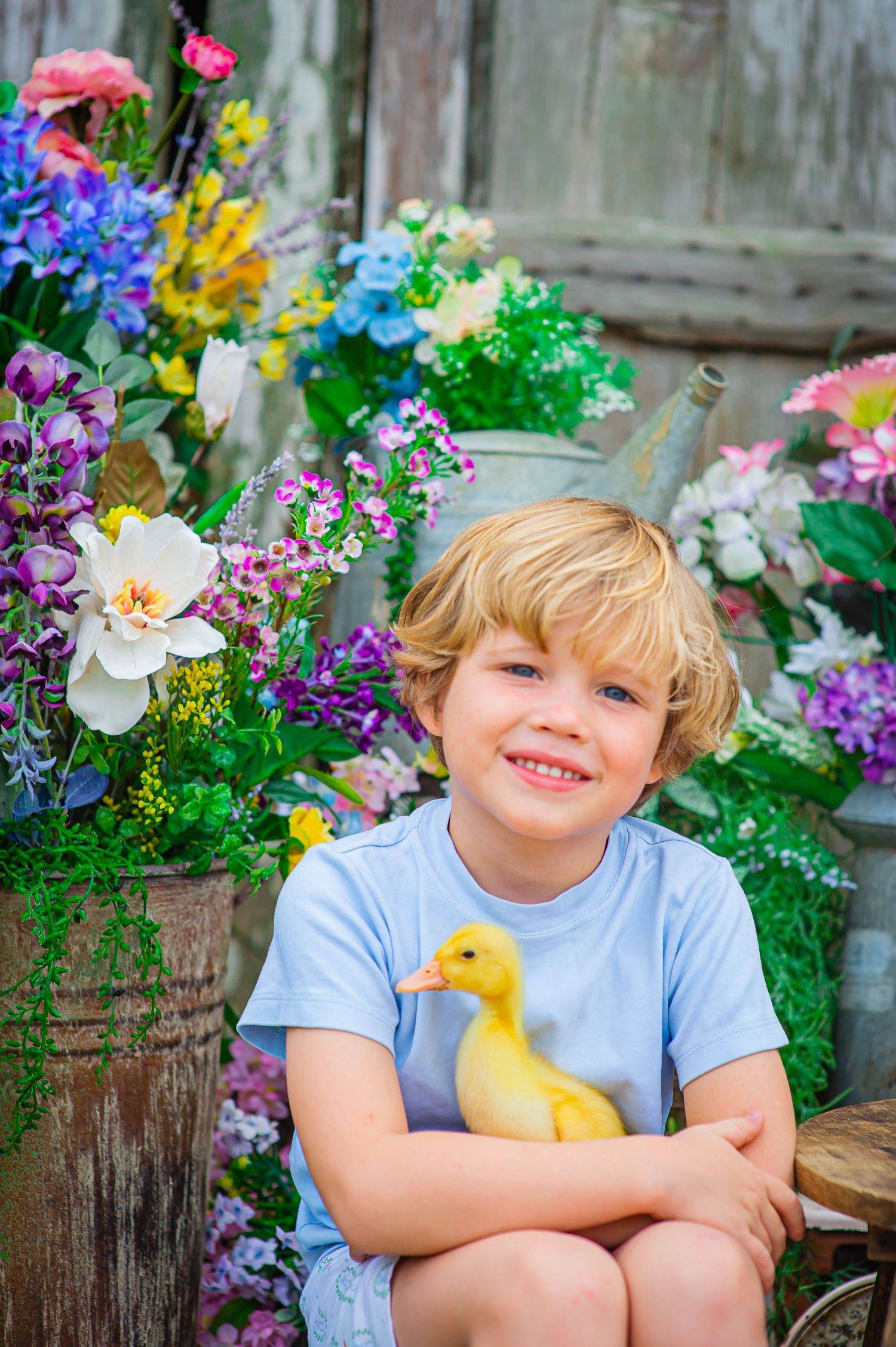 Easter spring mini session Alabama creative set flowers baby duckling Opp Alabama Silverhill Alabama smiles Session with baby animals