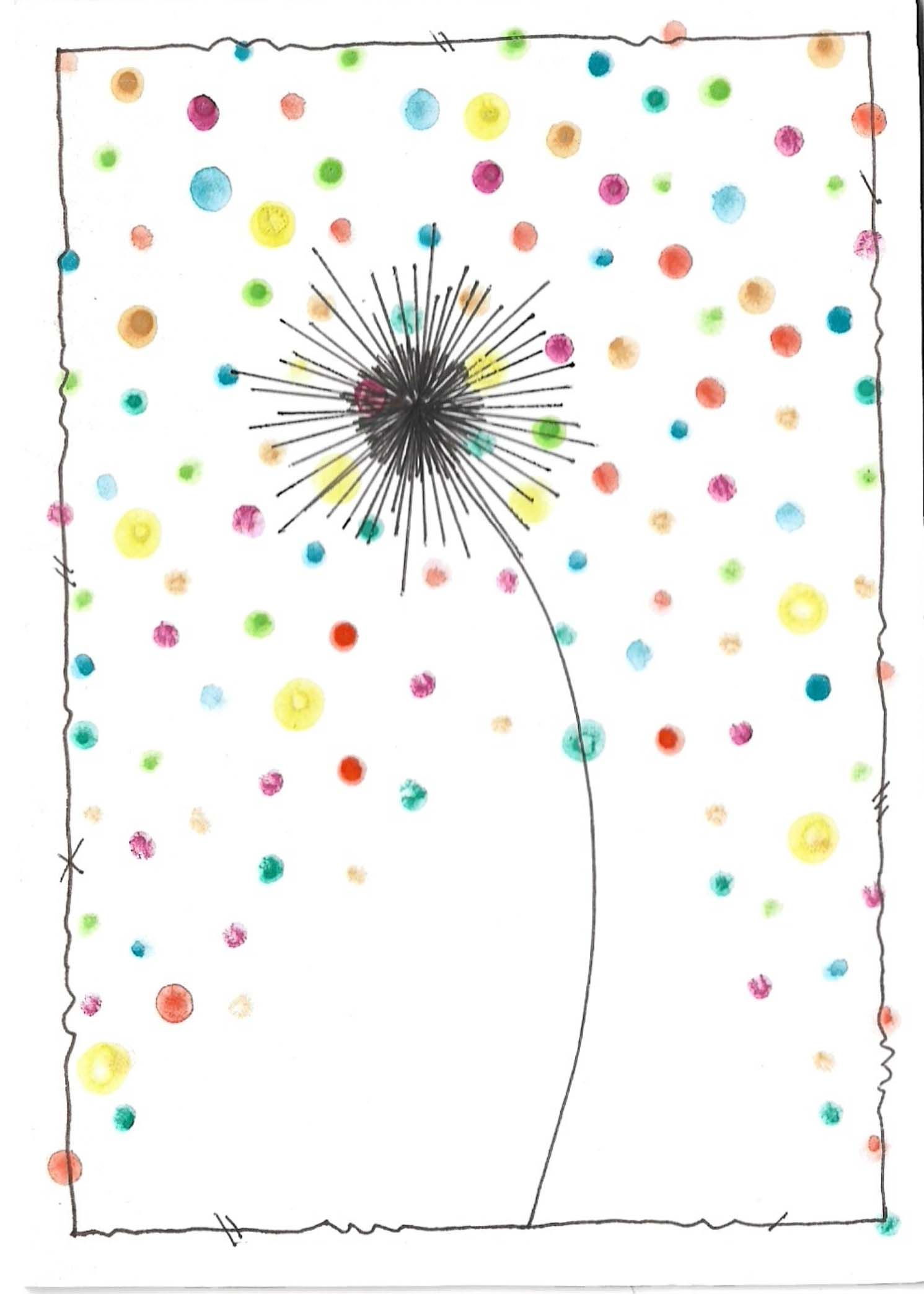 Sequence of colorful dot patterns evolving into abstract starburst designs.