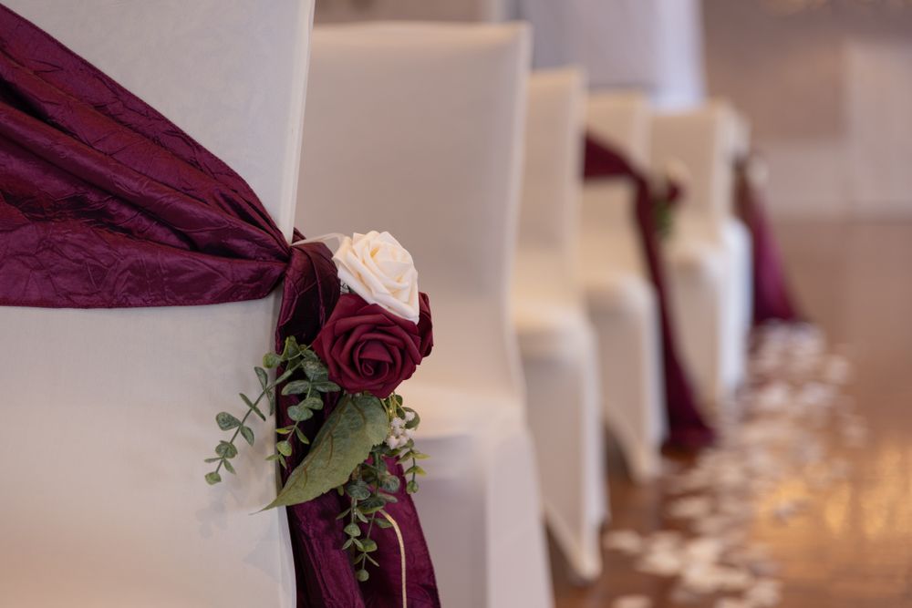 closeup of wedding ceremony decor