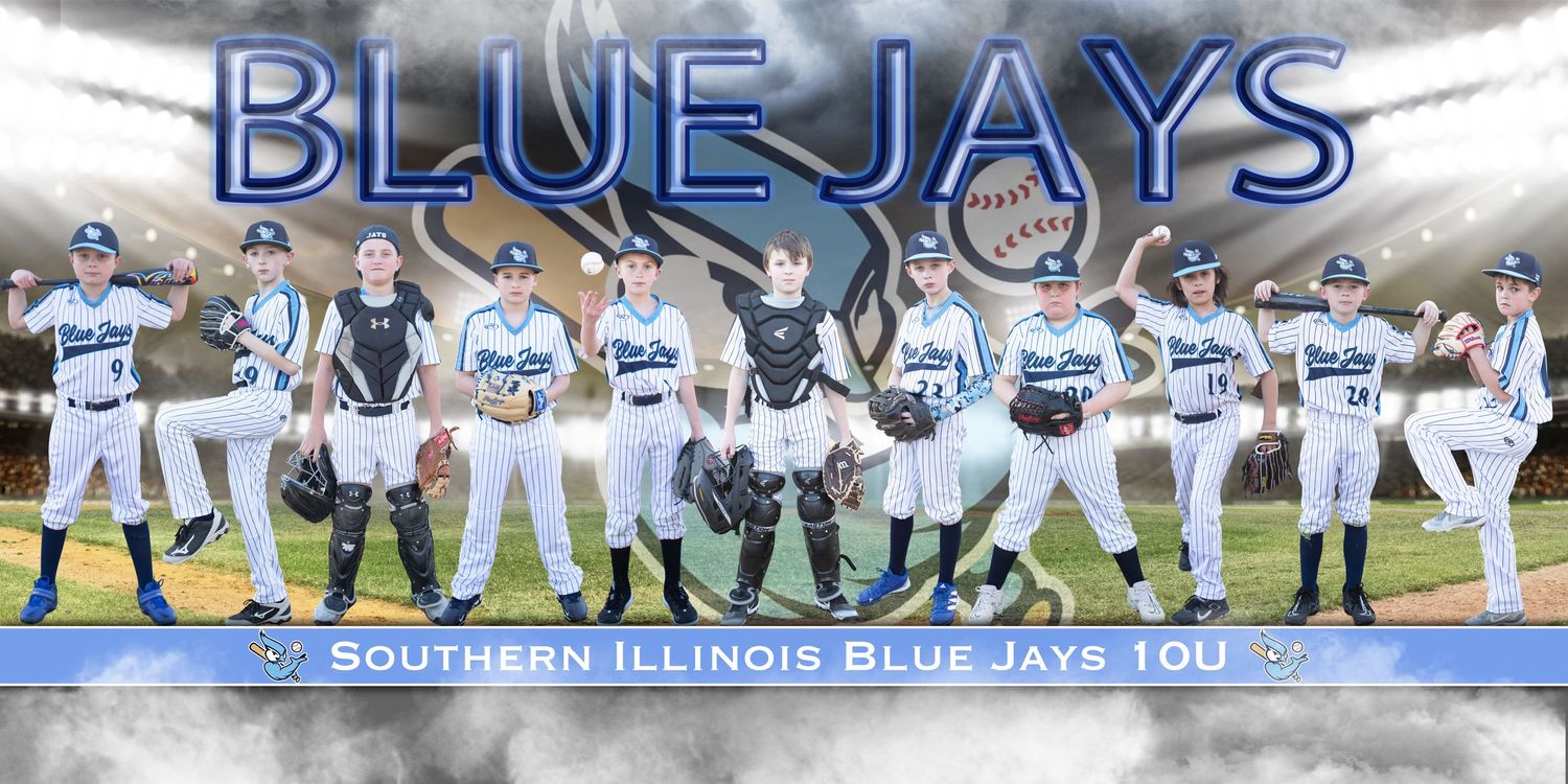 Blue Jays sports team banner with white text and team branding elements.