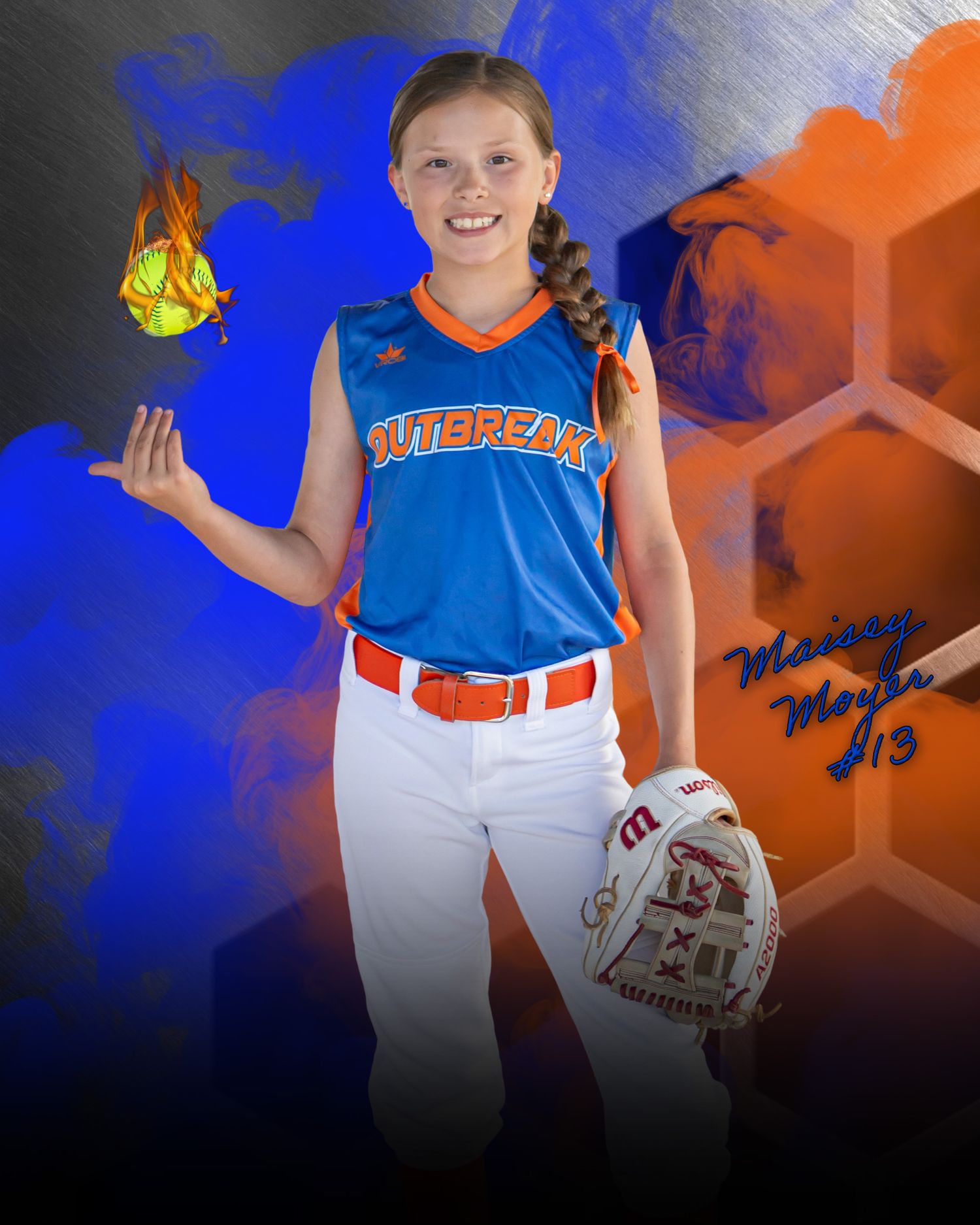 Youth softball players in action poses with equipment against dramatic lighting effects.