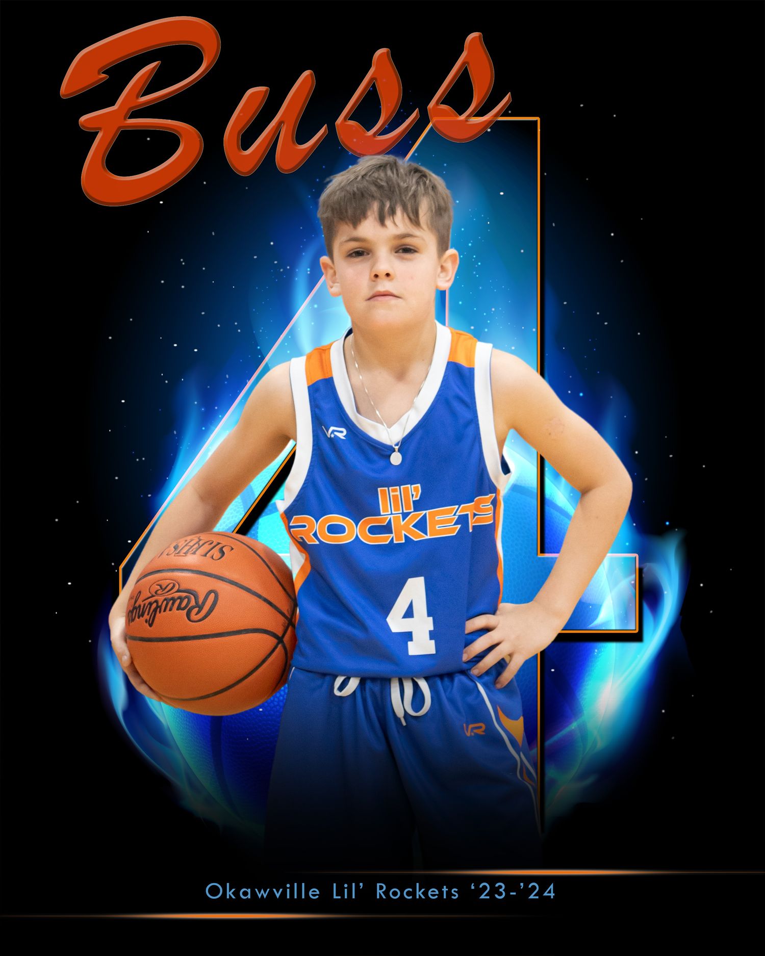 Youth basketball players in blue jerseys featured in sports photography collage.