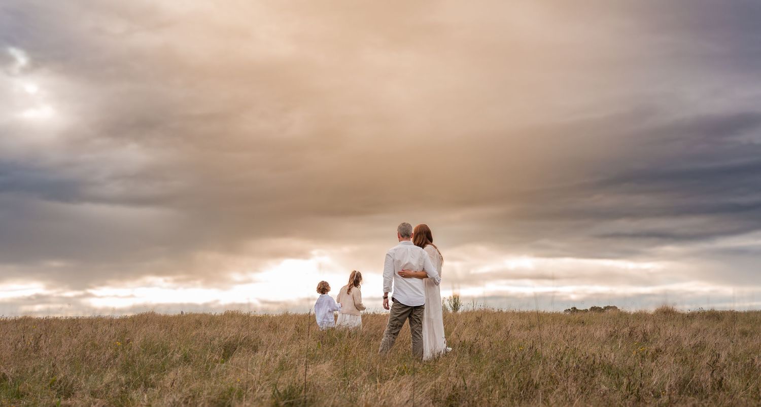 Family walking and playing in the Blue Mountains near Sydney at golden hour. Warm, natural family photography