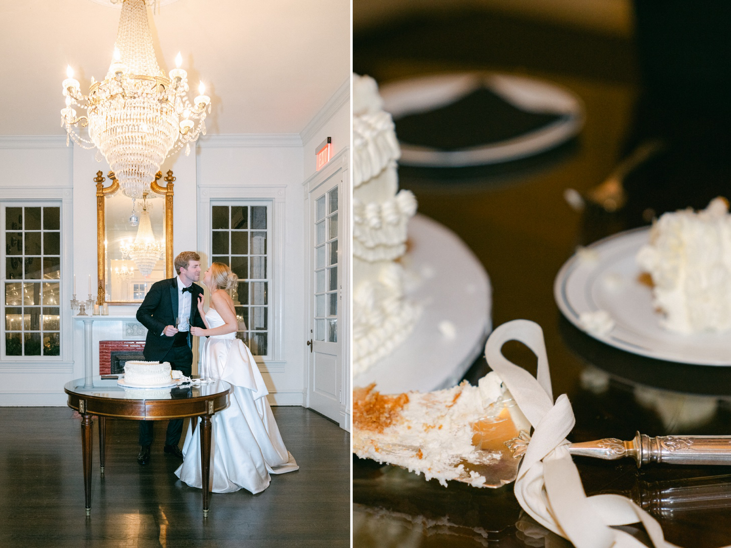 Woodbine Mansion vintage detai Austin Texas Winter Wedding Fine Art Editorial Photography white cake cutting groom bride