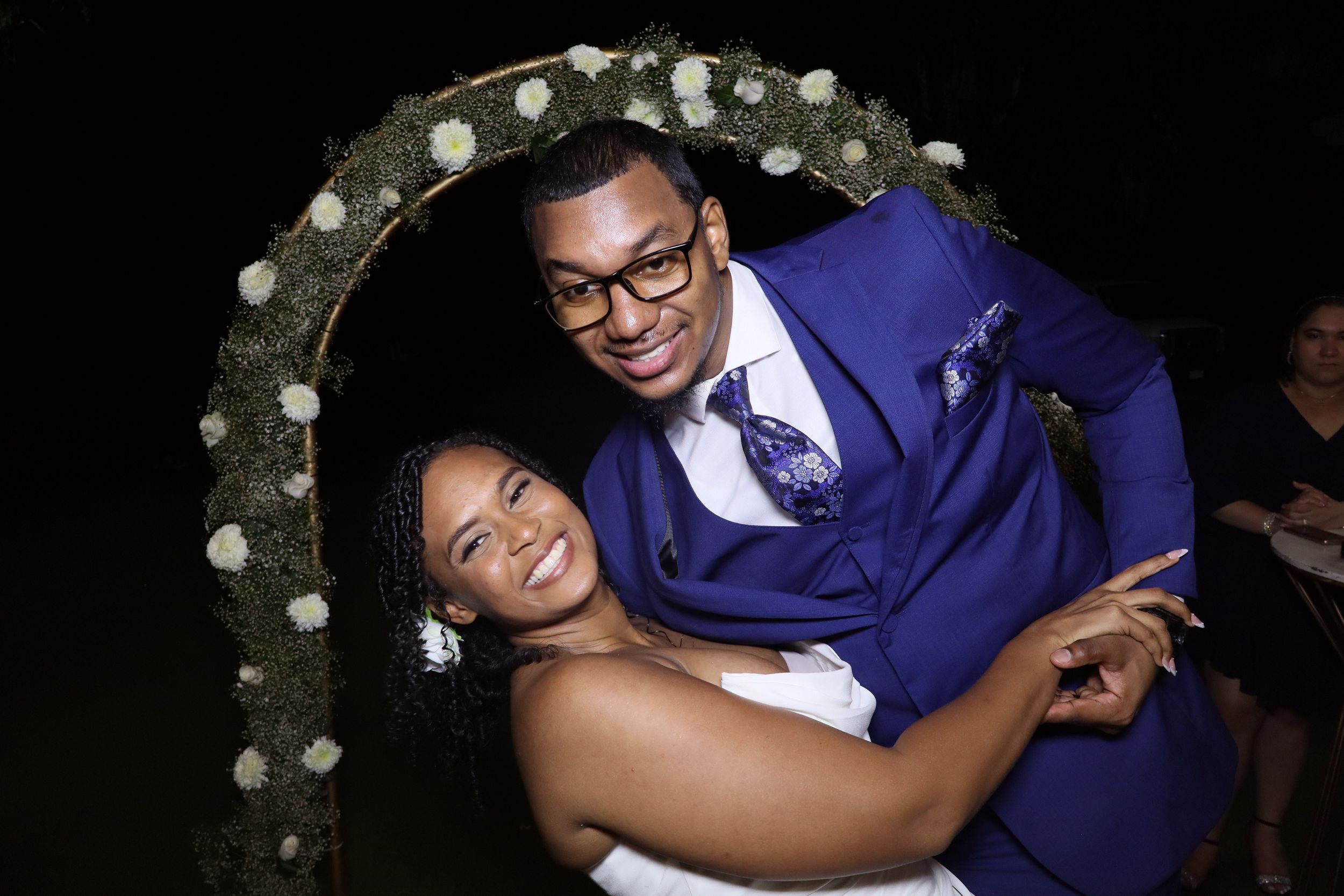 Beautiful wedding couple having fun at our photo booth. Our lighting really makes a difference.