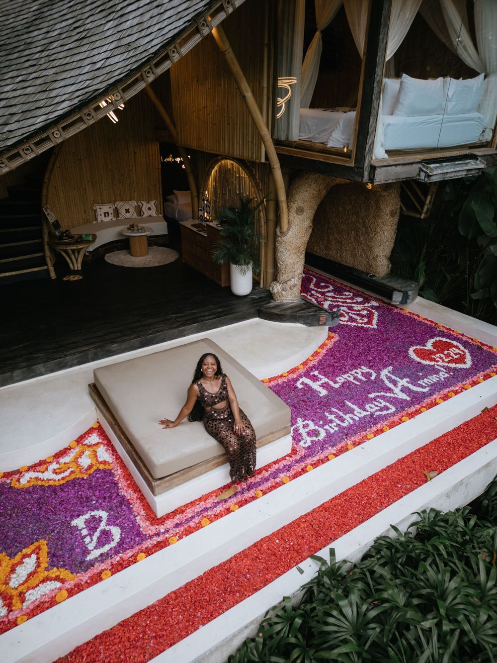 Professional birthday drone photography at Bambootel Bali.
