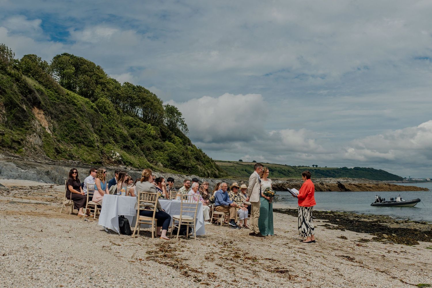 Wedding photo of a Cornwall Beach wedding ceremony outside hotel meudon near falmouth