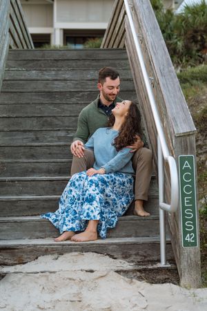 proposal on the beach in october month on jekyll island, st. simons island, near ocean of Sea Island. Lindy Rebro specializes in couple pics