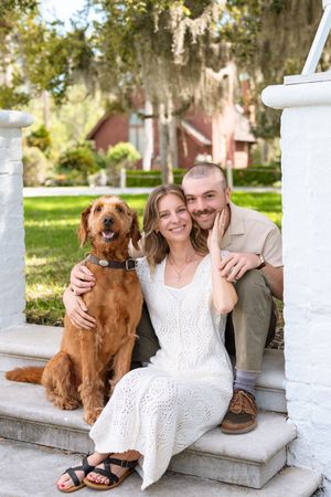Historic District near Faith Chapel on Jekyll Island Engagement and proposal portrait session with dog, captured by Lindy Rebro Photography