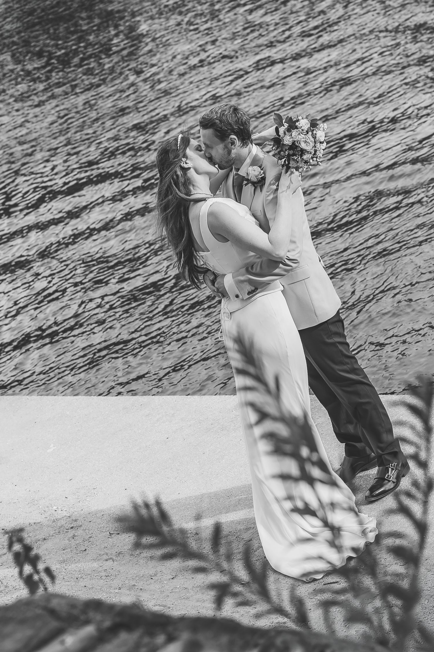 Natural engagement photos by the river