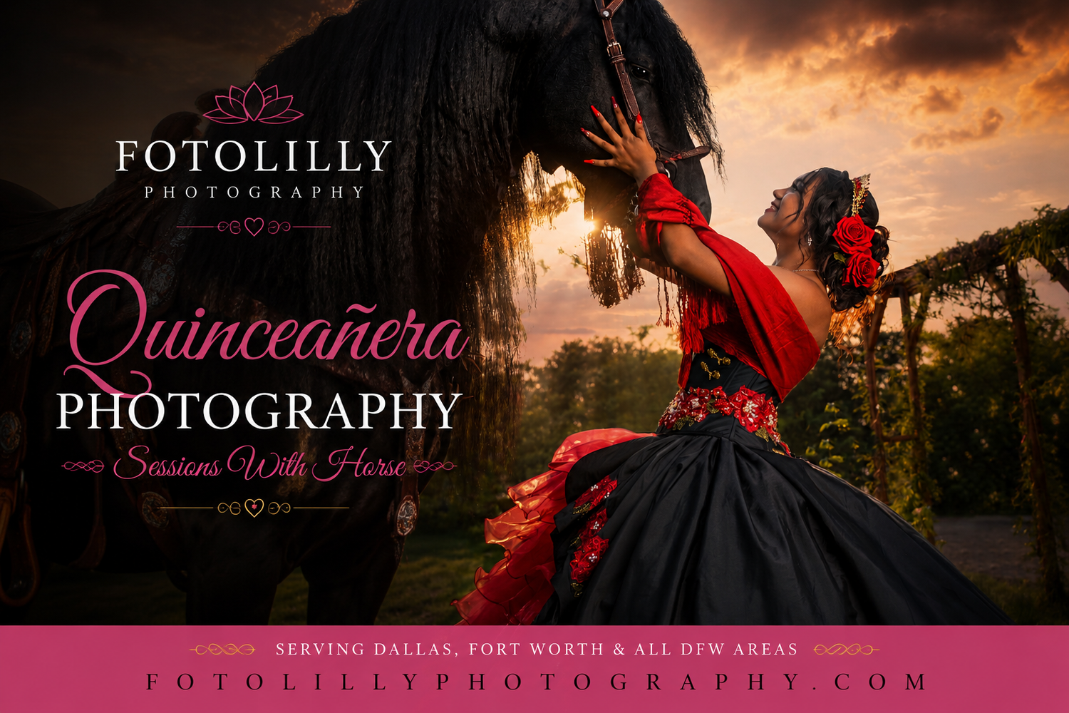 Trusted Grand Prairie quince photographer capturing authentic horse ranch portraits at Rancho de las 4 Riatas for North Texas families