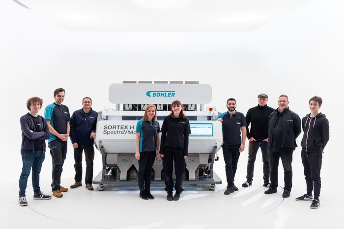 Bühler SORTEX H SpectraVision optical sorting machine photographed in a studio for its product launch