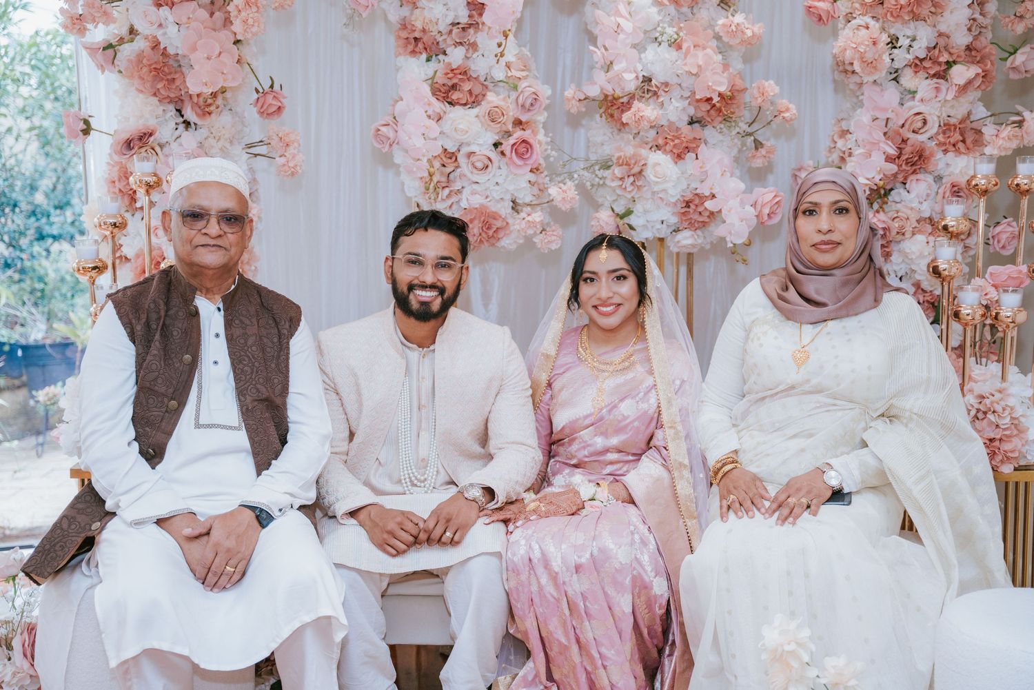 Large family group photo with the couple at a Sydney Nikah - family formals