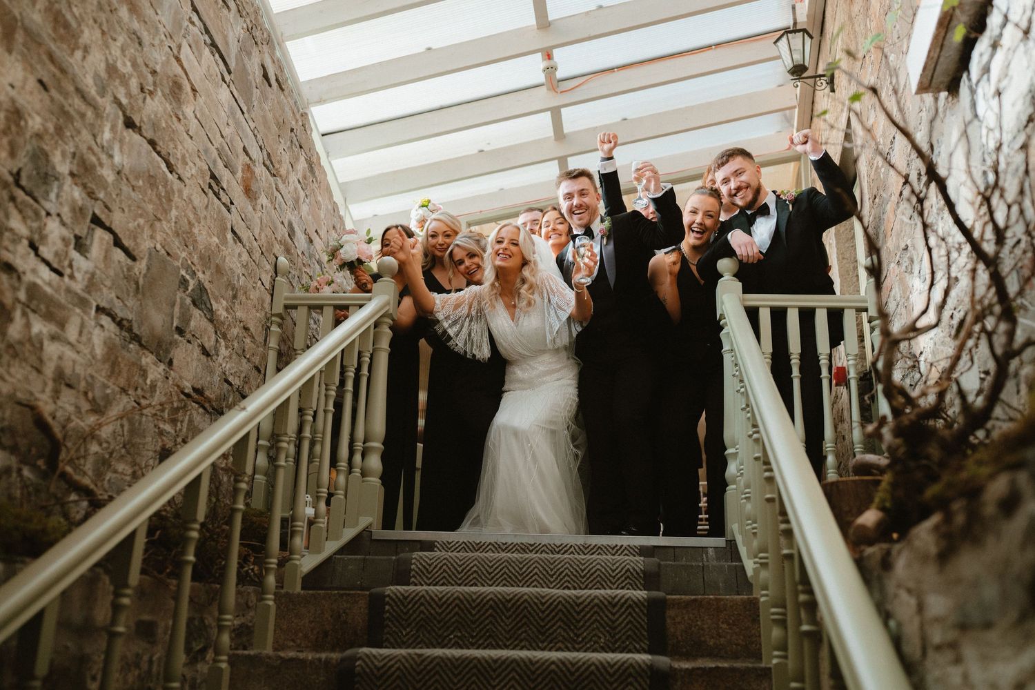 Wedding party celebrating after ceremony at Boyne Hill House Estate, Co. Meath