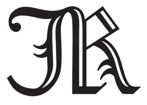 Black Gothic monogram logo featuring intertwined letters J and K in ornate blackletter calligraphy style.