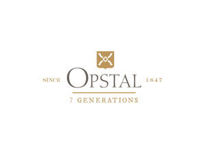 Opstal wine estate logo featuring gold emblem, established since 1847, proudly representing 7 generations of winemaking heritage.