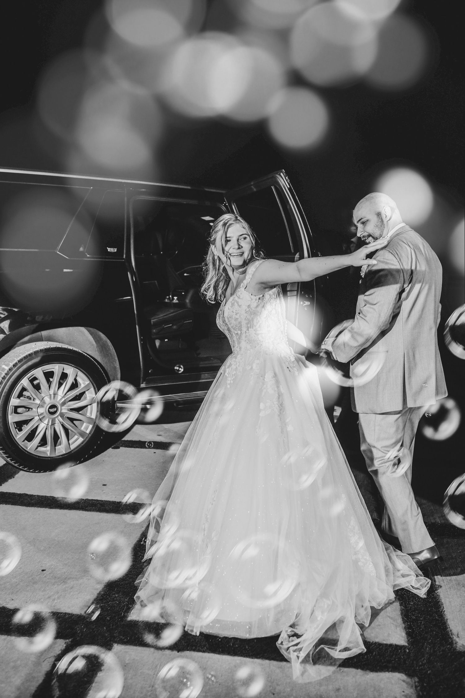 Romantic bubble wedding exit at The French Farmhouse