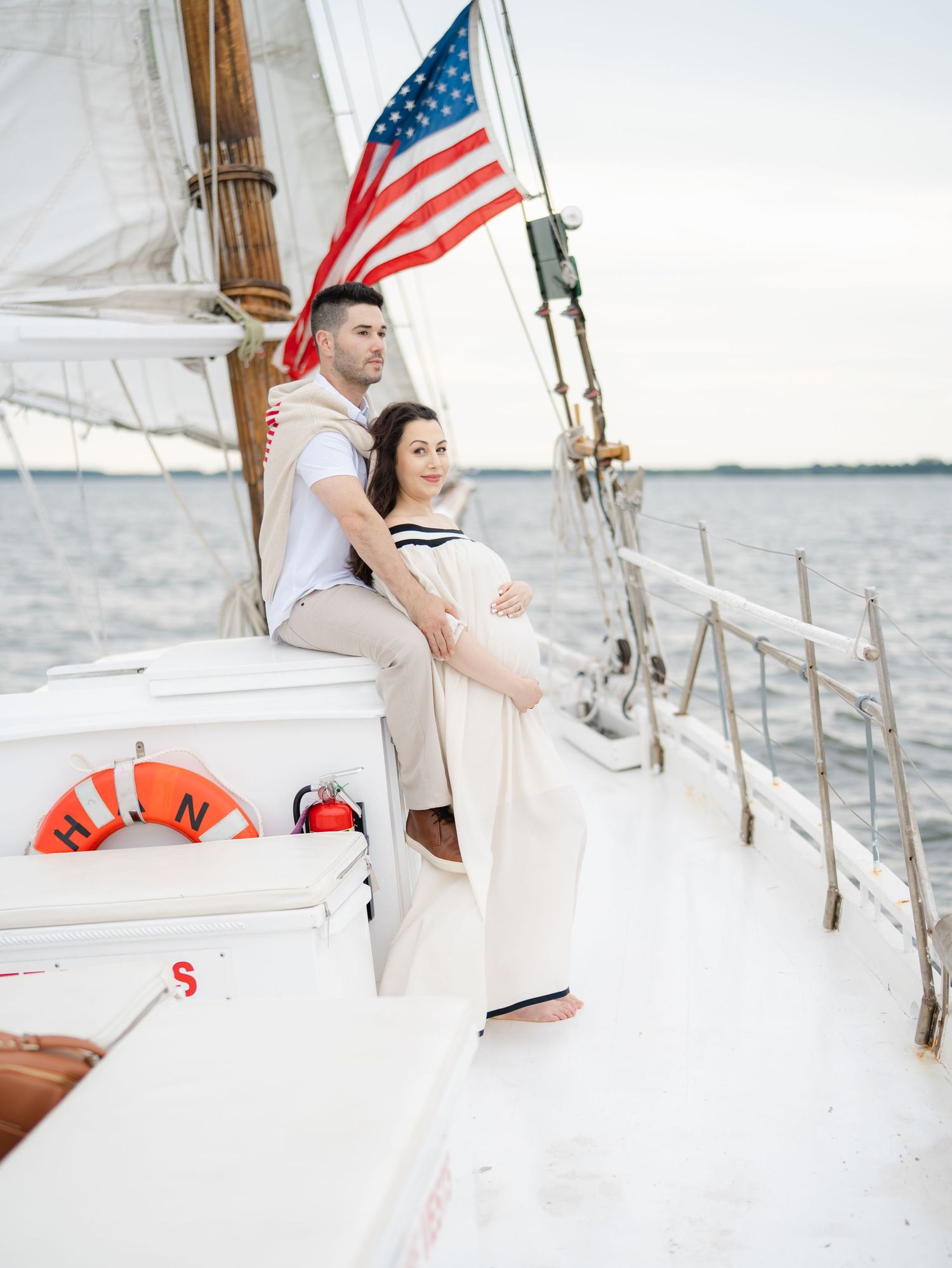 Maternity photo session on a sailboat taken by a brick nj photographer.