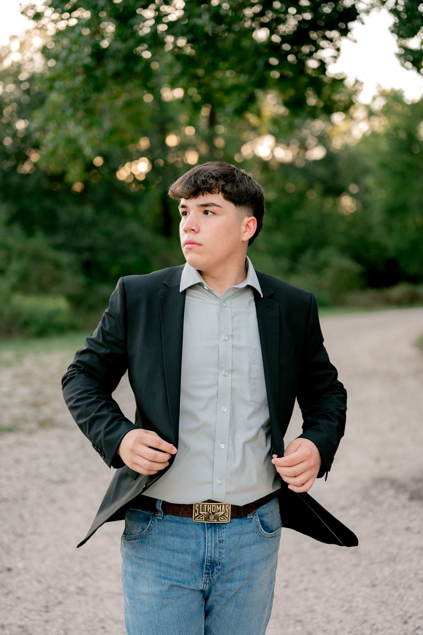 St. Thomas High School senior portrait photographed in Cypress, Texas.
