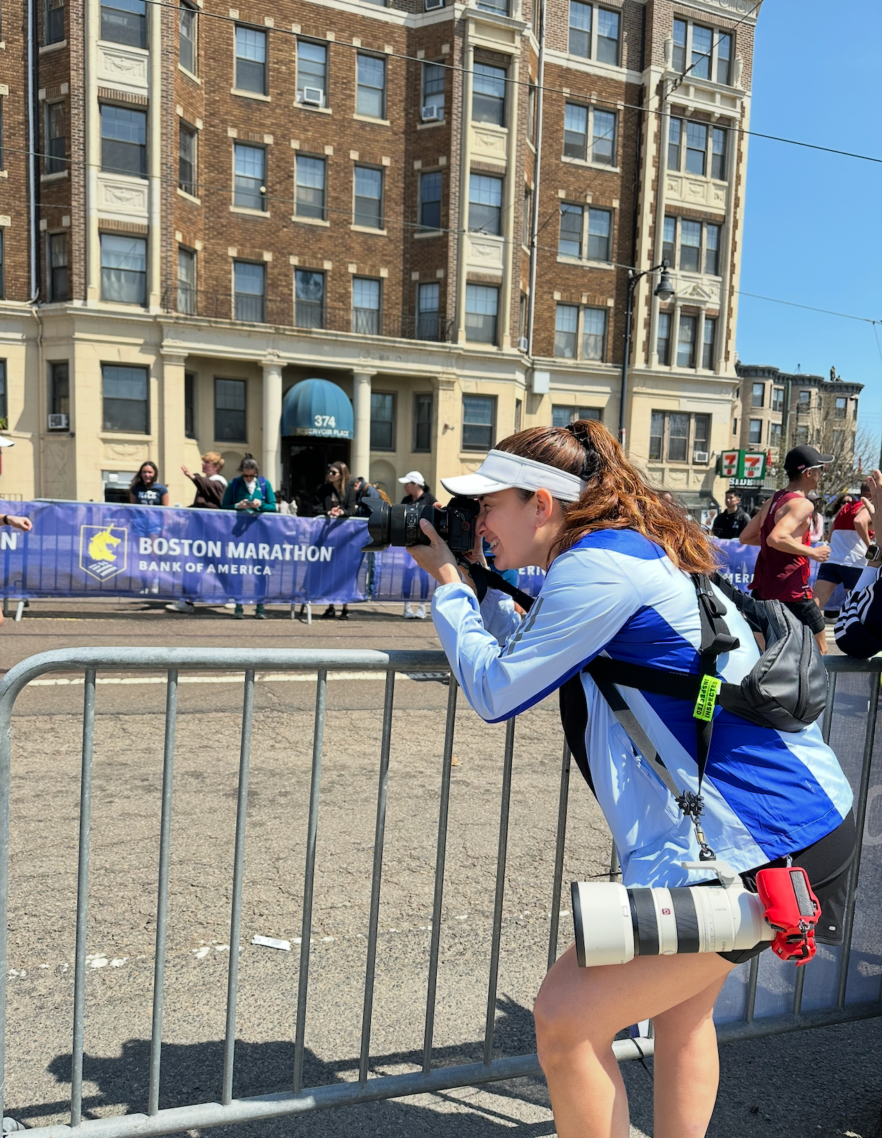 Elva Villarreal, sports photographer working on Boston Marathon