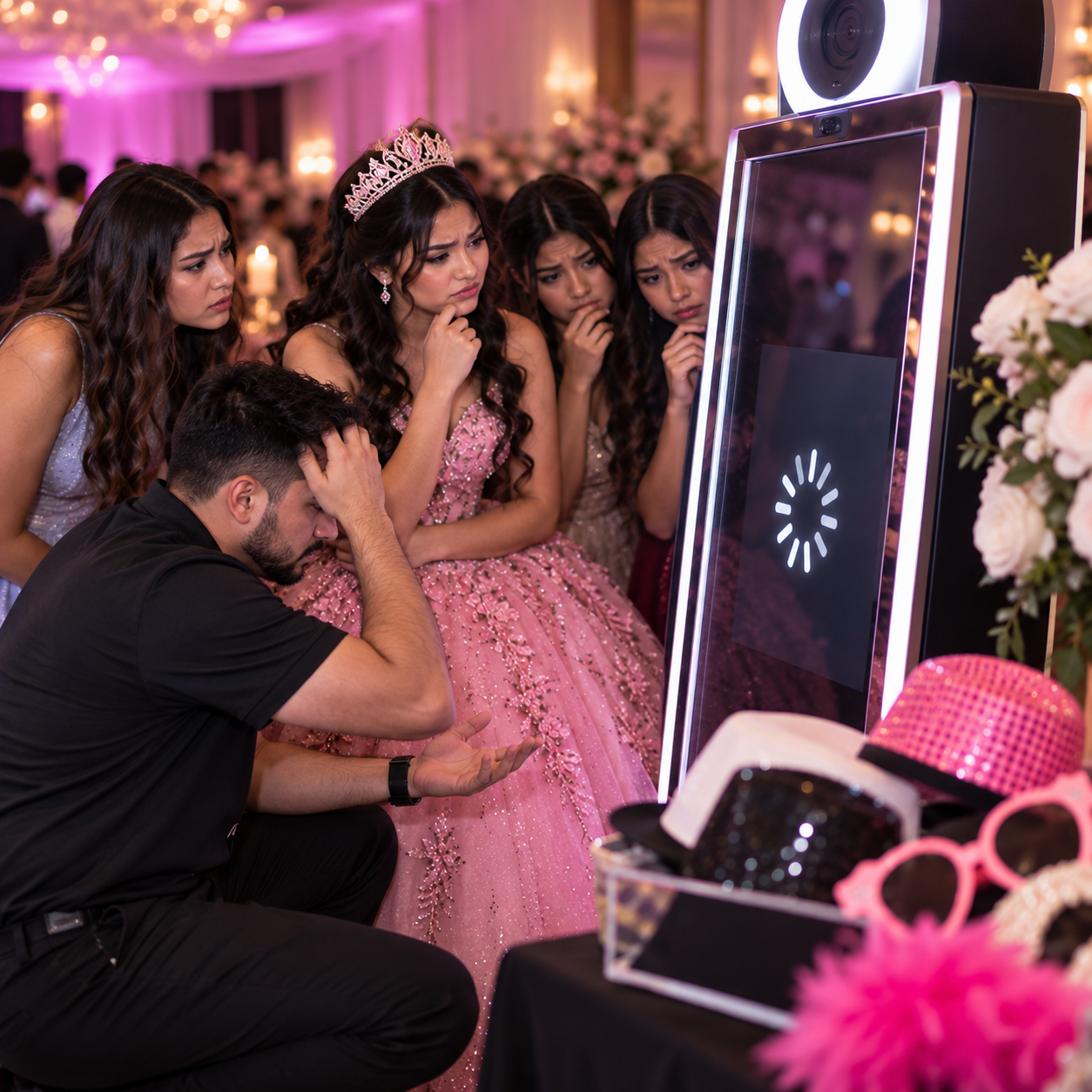 Quinceañera photo booth rental Dallas Fort Worth with trained attendants, prints, professional Mirror Booth and DFW event experience DFW.