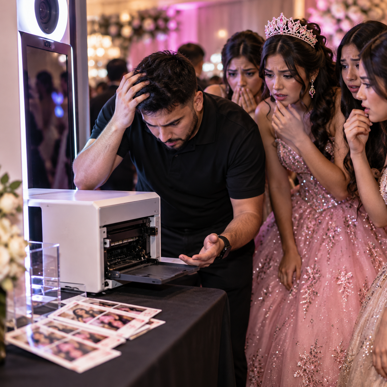 Dallas quinceañera photo booth rental with pro attendants, instant photo prints, Mirror Photobooth and experienced local DFW event staff.