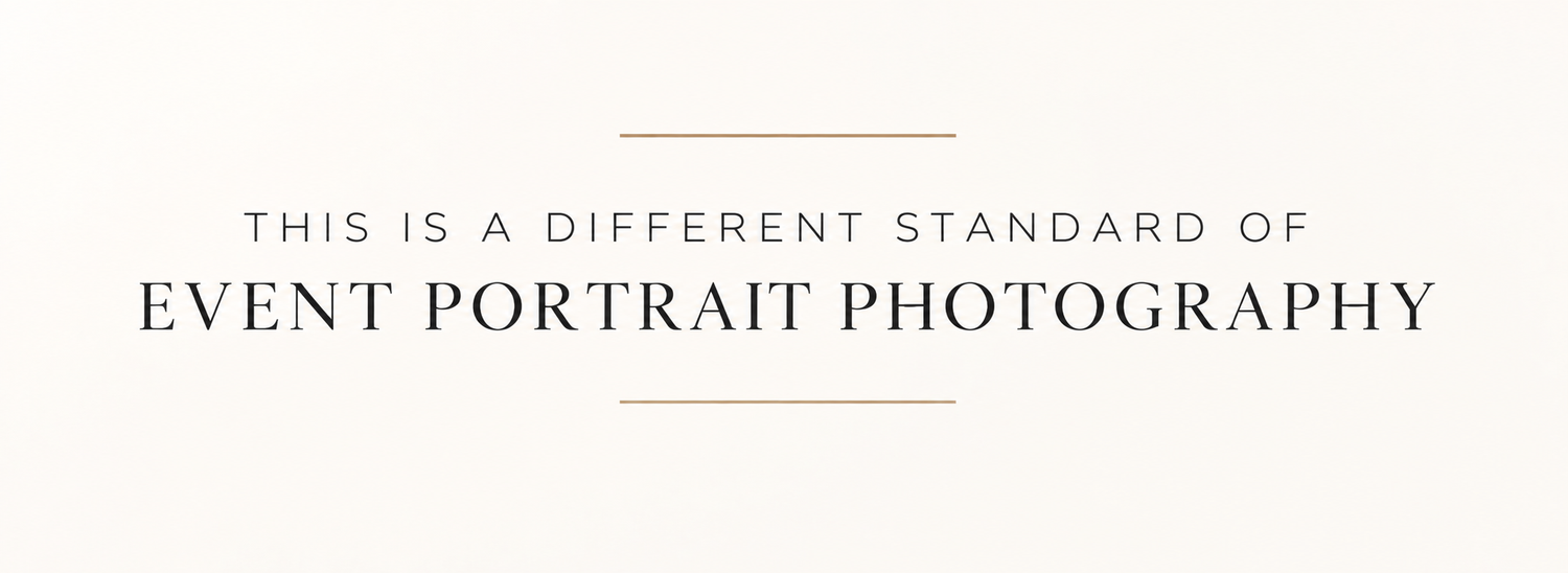 Elegant typography banner reading This Is A Different Standard Of Event Portrait Photography on cream background.