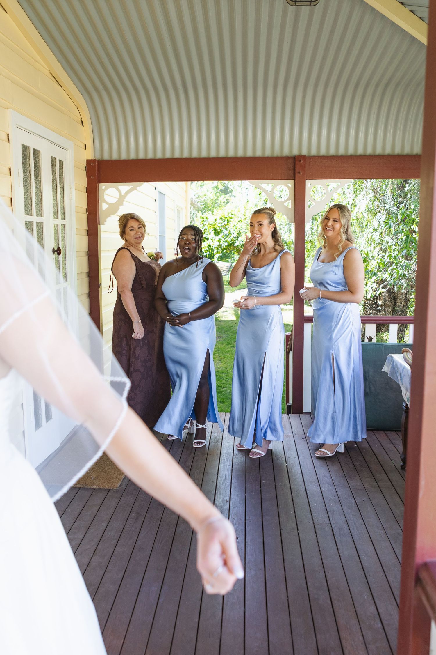 First look with bridesmaids at Dungog wedding in Hunter Valley NSW