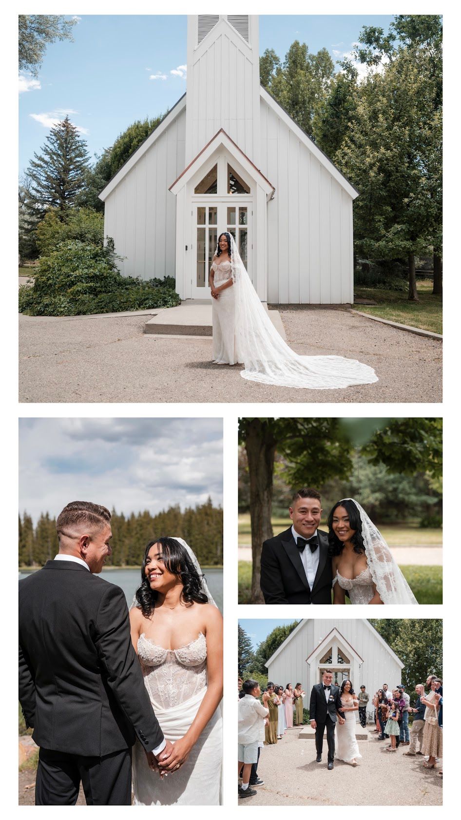 Wedding ceremony story at a white chapel in Western Colorado by JDF Media