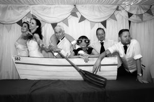 Wedding Photography evening reception comedy group shot White Heather - Caenby Corner