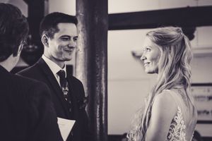 Bride and Groom Ceremony photograph Town Hall Lyme Regis