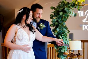 Bride and Groom Cake Cutting Old Walls Vineyard, Old Walls Hill, Bishopsteignton
