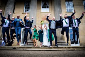 Wedding Photography Jumping Groomsmen The Mansion Roundhay Park Leeds